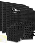 50 Pack Pyramid Acoustic Foam Panels 2 By 12 By 12 Inches For Walls And Ceilings Studio Grade Soundproofing Black High Density