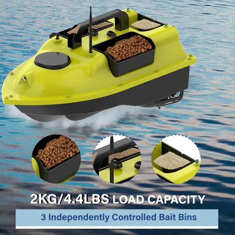 GPS Guided RC Bait Boat With Auto Return Remote Control Fishing Boat Drops Bait Up To 546 Yards Triple Hopper Pro Grade