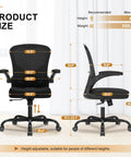 Dimensions of Ergonomic Mesh Desk Chair With 330Lbs Capacity, High Back Support, Flip Up Armrests, Adjustable Lumbar in inches shown.