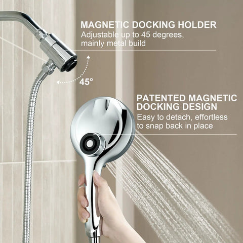 Premium Handheld Shower Head With Super Slick Magnetic Docking System That Snaps Right Back In Place For Hands Free Rinsing Includes Kid And Pet Friendly Wall Mount Brackets For No Sweat Bathroom Upgrade