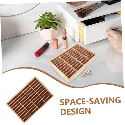 Deck Out Your Desk With This Slick Wooden Jewelry Organizer Multi Grid Ring Holder And Sassy Lipstick Tray Dual Purpose Cell Phone Stand Pretty Home Decor with divided slots on desktop.