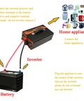 Diagram showing Beast 2000W Pure Sine Wave Inverter 48V DC To 110V 120V AC Power Converter connected to battery and appliances.
