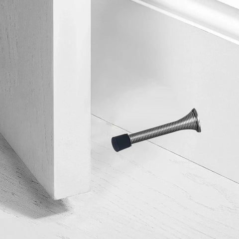30 Pack 0.39 Inch Door Stop Bumper Caps Black Rubber Wall Protectors installed on door stop preventing wall scratches