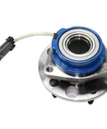 Wheel Hub Bearing Assembly Kit with Tie Rod Ends, Set of 6, Direct Fit Replacement for Buick LeSabre 2001-2005; Lucerne 2006-2011; Cadillac DTS 2006-2011; 5-lug ABS, replaces 88964168, shown in close-up with ABS sensor wire and bolt holes.