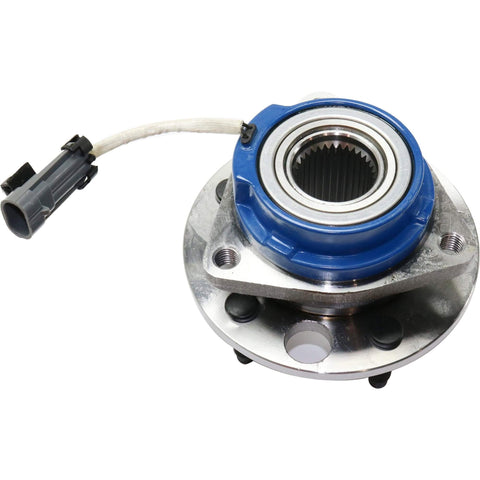 Wheel Hub Bearing Assembly Kit with Tie Rod Ends, Set of 6, Direct Fit Replacement for Buick LeSabre 2001-2005; Lucerne 2006-2011; Cadillac DTS 2006-2011; 5-lug ABS, replaces 88964168, shown in close-up with ABS sensor wire and bolt holes.