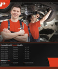 Mechanics working on a hydraulic power steering rack and pinion installation for Toyota Tacoma 2005 to 2021.