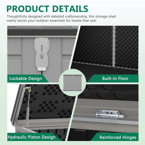 Horizontal Outdoor Storage Shed With Double Lockable Doors 4.6 Ft By 4.1 Ft Resin Construction details diagram