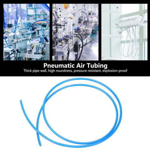 Hella Flexible TPU Pneumatic Hose 5 Meters Long Workhorse Grade High Pressure Kink Free Air Compressor Tubing For Power Tools And Garage Crew Real Deal 16X13 Mm, blue tubing on a white surface.