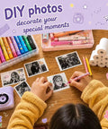12 Rolls Kids Camera Instant Print Thermal Paper Refill 2.2In x 19.7Ft HD Photo Paper Safe BPA Free For Instant Print Cameras 80 Plus Photos Per Roll Perfect Party Vibe and Travel Memories, thermal paper rolls stacked beside printed photos