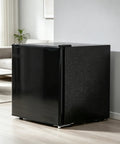 Sleek Black Mini Freezer with reversible door packed with sick 1.1 cubic feet of compact upright storage for frozen items.