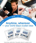 Third-generation lens wipes, 120-count, individually wrapped pre-moistened cleaning wipes for glasses, camera lenses, and screens.