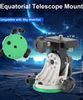 Versatile Latitude Adjustment Telescope Base In Aluminum Alloy shown with equatorial mount, 90-degree tilt, 3/8-inch thread.