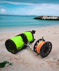 DSMB Kit For Scuba Diving With Five Foot Tube And Ninety Eight Foot Reel Marker Buoy on beach