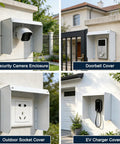 Heavy Duty Built Like A Tank EV Charger Weatherproof Cover featuring tight magnetic flip lid and tinted canopy on garage wall.