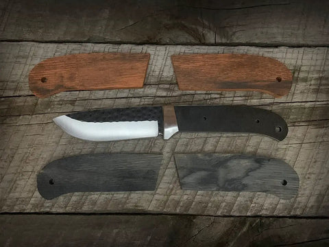 DIY Knife Making Kit With Hammered Stainless Steel Blade 8Cr14MoV For Hunting Fishing And Survival Build Your Own Fixed Blade Knife Outdoor Hobby Craft Project with wood handle pieces.