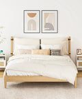 Bedroom with Rattan Boho Nightstand With Charging Station Dope Space Saving Farmhouse Wood Bedside Table With Storage Drawer And Open Shelf Gold Frame End Table