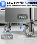 Low profile lockable casters for the Plug And Play Commercial Refrigerator Freezer Combo 72 Inch, ideal for easy movement in kitchens.