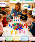 Kids using Kid Approved Counting Bears And Math Counters With Storage Bin Montessori Color Sorting Toys for learning colors.