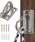 2 Pack Stainless Steel Wall Hooks For Dog Leashes Enclosed Parking Hook Wall Mounted With Screws shown in use and laid out
