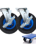 Two Pack Heavy Duty Swivel Caster Wheels With Locking Brakes Rock Solid Industrial Rubber Casters For Garage Carts And Shop Trucks, 200mm tires.
