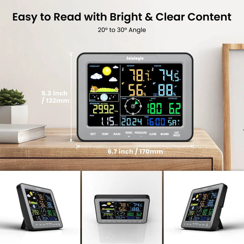 12in1 Weather Station With Wireless Indoor Outdoor Sensor Kit showing large 8 inch display on a table, front view
