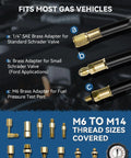 AUTOWN fuel pressure tester kit with brass adapters and gauge, 0-140 PSI, M6 to M14 threads