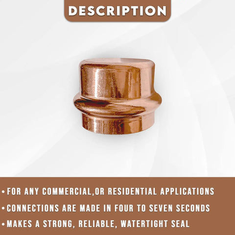 Single ProPress Copper Stop End Cap Fitting Pack of Ten One Half Inch Zero Lead Copper Caps for Quick Solderless Plumbing Install