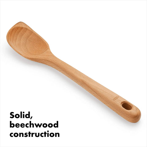 Wooden Corner Spoon And Scraper For Nonstick Cookware Beechwood With Natural Oil Finish And A Big Comfy Handle Hand Wash Only