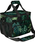 Green Palm Leaf Insulated Picnic Backpack Lunch Bag For Women And Men Portable Cooler with shoulder straps and mesh pockets.