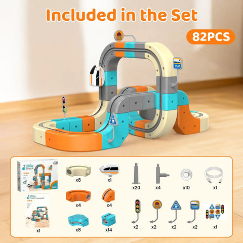 Epic 82 Piece Electric Train Set With 3D Flexible Race Track For Kids Ages 3 4 5 6 7 8 Gravity Defying Rail Building Toys With Rechargeable Trains STEM Learning Gift For Birthday, 82 pcs