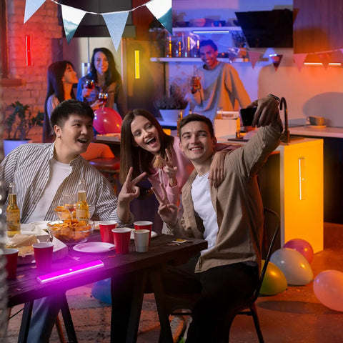 Party in kitchen with 24 LED RGBW Under Cabinet Light with Motion Sensor and USB Rechargeable Battery Color Changing Mood Lighting