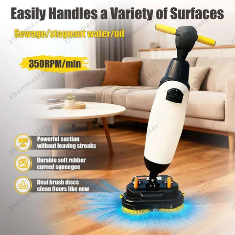 Walk Behind Floor Scrubber Machine With 17 Inch Cleaning Width Lightweight 44 Lb Electric Floor Washer Dryer in home setting