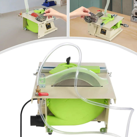Beast Of A Rock Polishing Buffer Machine For Gem And Jewelry, 1380W 110V Lathe Table Saw Polisher, close-up of tabletop setup