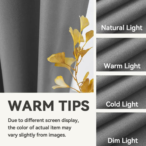 Totally Blackout Flame Resistant Curtain With NFPA 701 Safety, 52 By 84 Inches, Light Gray color variations in different lighting conditions.