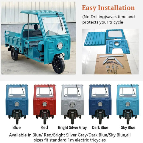 All Weather Cargo Tricycle Canopy With Windshield Heavy Duty 3 Wheel Trike Cover For Rain Sun Snow Rugged Red Trike Shield Weatherproof Ride Guard With Built In Wiper For Clear Visibility, 110x98x140 cm, blue metal