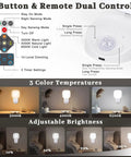 Button and remote control features of Straight Up Heavy Duty Wireless Motion Sensor Led Wall Lights With Rechargeable 6000 Mah Battery And Nifty Remote Control No Sweat Installation For Indoor Staircase Or Closet Lighting.