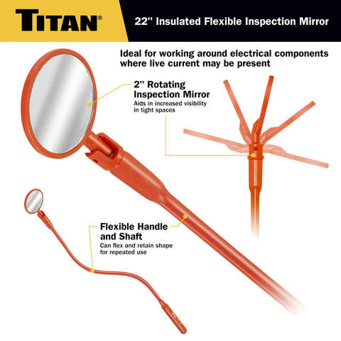 22 Inch Insulated Flexible Inspection Mirror For Live Electrical Parts, Movable Face For Offset Viewing, Flexible Shaft Holds Shape