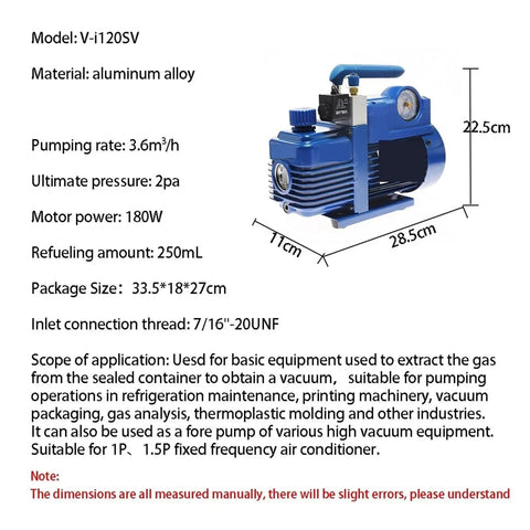 Pro Shop Heavy Duty Single Stage Rotary Vane Vacuum Pump For Home AC HVAC Setup With High Flow Rate, blue aluminum alloy design.