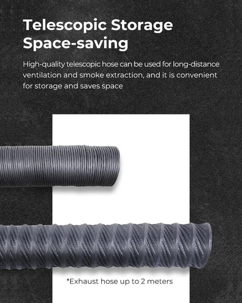 Telescopic hose for Ender Plus 3D Printer Enclosure Fan Extraction Kit with smoke exhaust feature.