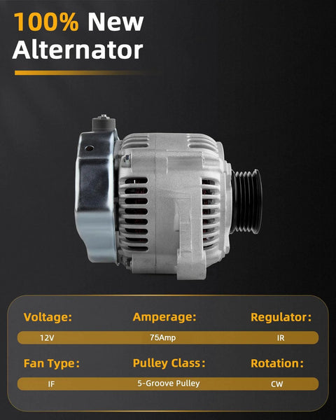 Alternator For Toyota Camry And Solara 1997 To 2001 12V 75Amp With 5 Groove Pulley Replacement Part 13754 side view