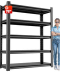 Five Tier Garage Shelving Unit Built Tough From Metal, Heavy Duty Utility Storage Rack For Garage Or Workshop, Adjustable Steel Shelves, Space Saving Organization For Tools, Parts, And Supplies, 78 inch black metal rack