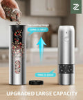 Rechargeable Electric Salt And Pepper Grinder Set With USB C Charging Dock Stainless Steel Auto Grinders on kitchen counter