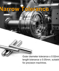 Close-up of Heavy-Duty 25Pc Stainless Steel Dowel Pins Set, 5mm Diameter By 25mm Length, 304 Grade, next to a precision machine