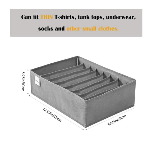 4 Pack T Shirt Drawer Organizers Set With 8 Grid Small Compartments And 5 Grid Medium Compartments for Clothes, image showing one organizer