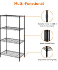 Four-Shelf Steel Wire Garage Storage Shelves Heavy Duty With Adjustable Metal Unit, black wire rack with adjustable leveling feet