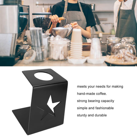 Premium Solid Iron Pour Over Coffee Dripper Station with sturdy base on cafe counter, ideal for mess free brewing.