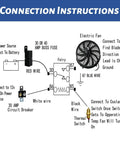 Connection instructions diagram for Knockout 10 Inch 12 Volt Universal Slim Pull Push Electric Radiator Cooling Fan.