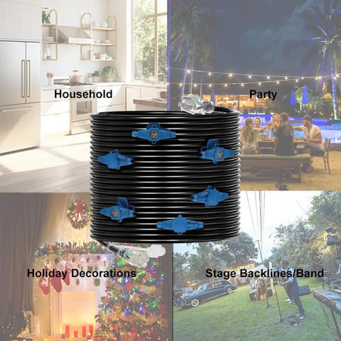 Heavy Duty 50 Foot Extension Cord 12 Gauge With 7 NEMA 5-15R Outlets And Blue Indicator Lights in various usage settings