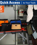 Electrician using 6 Pack Zipper Tool Pouches Set For Small Hand Tools And Hardware on a job site, pouches in various colors.