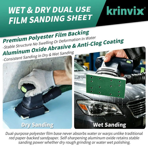 Premium 3 By 5 Inch 14 Hole Sanding Sheets That Rock, Featuring 180 Grit Aluminum Oxide for smooth wet and dry sanding.